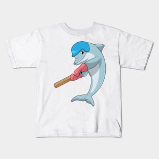 Dolphin at Cricket with Cricket bat Kids T-Shirt